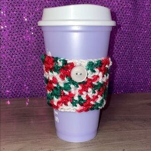 Crochet Cup Sleeve with Plain Off-white  Button